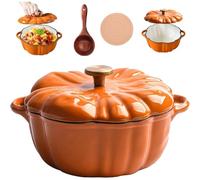 Enameled Cast Iron Pumpkin Dutch Ovens with Lid, Pumpkin Dutch Oven, 4-Quart Non-Stick, Double Handle, Safe for All Stovetops, Fall Thanksgiving Decor (Orange A,7.9IN)