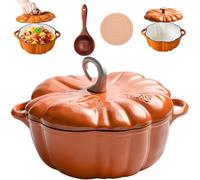 Enameled Cast Iron Pumpkin Dutch Ovens with Lid, Pumpkin Dutch Oven, 4-Quart Non-Stick, Double Handle, Safe for All Stovetops, Fall Thanksgiving Decor (Orange B,6.2IN)