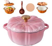 Enameled Cast Iron Pumpkin Dutch Ovens with Lid, Pumpkin Dutch Oven, 4-Quart Non-Stick, Double Handle, Safe for All Stovetops, Fall Thanksgiving Decor (Pink,6.2IN)