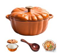 Enameled Cast Iron Pumpkin Dutch Ovens with Lid, Pumpkin Dutch Oven, 4-Quart Non-Stick, Heavy-Duty Cookware for Braising, Stews, Roasting, Fall Thanksgiving Decor (S/Round Knob)