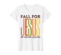 Enamorarse de Jesús Él Nunca Deja la fe Cristiana Amor Agradecido Camiseta gráfica económica, Mujer, Blanco, S
