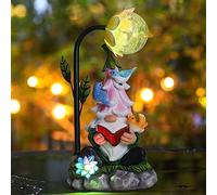 Enanitos de jardín para exteriores, gnomo de jardín solar de resina, divertido enano de jardín, resistente a la intemperie, figura con farolillo solar LED, figuras de jardín enano, luces de jardín