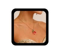 Enautoabs Collar bohemio con colgante de melocotón, bonito collar de melocotón rosa, cadena de duraznos rosados, collares vintage 3D de duraznos gargantilla, joyería para mujer