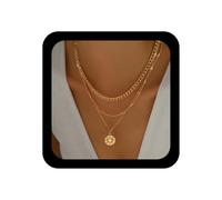 Enautoabs Collar bohemio en capas con forma de moneda y flores, collar de metal dorado, collar con colgante de disco en capas, collares de cadena de metal redondo vintage, joyería para mujer