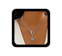 Enautoabs Collar con colgante de ojo malvado, gargantilla de círculo de ojo azul, collar vintage con ojos en Y Lariat, collares dorados de cadena de ojos pequeños, joyería para mujer, Zinc