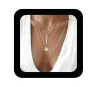 Enautoabs Gargantilla bohemia en capas con colgante de barra vertical, collares de disco de barra multicapa, collar largo dorado, joyería para mujer