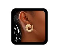Enautoabs Pendientes de aro vintage con remolino dorado, aretes de aro abiertos geométricos huecos, aretes de aro vintage con textura irregular, joyería para mujer, Zinc