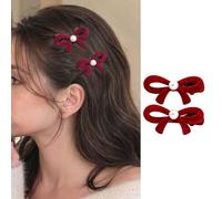 Enautoabs Vintage Lazo De Perlas Pinzas Para El Cabello Para Las Mujeres Mini Lazo De Perlas Barrette Rojo Terciopelo Arcos Accesorios Para El Cabello Minimalista Bowknot Terciopelo(rojo)