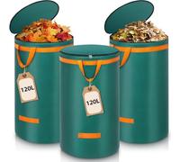 Enbagold 3 bolsas de basura de jardín de 120 l, estables, con tapa y asas, bolsas de basura para jardín, bolsas de basura de jardín, bolsas de corte verde, de pie, bolsas de basura para residuos de