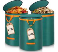 Enbagold 3 bolsas de basura de jardín de 272 l, estables, con tapa y asas, bolsas de basura para jardín, bolsas de basura de jardín, bolsas de corte verde, de pie, bolsas de basura para residuos de