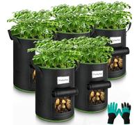 Enbagold 5 Piezas Bolsas de Cultivo Patatas 30L y Guantes de Jardinería, Bolsas para Plantas Maceteros de Tela para Cultivo de Plantas, Bolsa de Plantación para Patatas, Tomateras