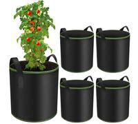 Enbagold Bolsas de Cultivo para Plantas Tomates Patatas, 5 Piezas 30L Macetas de Cultivo Huerto Urbano, Bolsa de Siembra con Asas