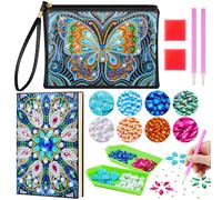 Enbagold Diamond Painting Niños, Pintura Diamante Bolsa y cuaderno A5, Manualidades Niños 6 7 8 9 10 11 12 Años, Regalo Niña 6-12 Años, Kit Manualidades Adultos -Mariposa Azul + Pluma De Pavo Real