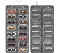 Enbagold Organizador de Gafas Soporte para 16 Gafas de Sol, Expositor Gafas Pared Organizador de Almacenamiento de Gafas con SOGA y 2 Gancho de Metal - Gris