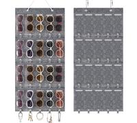 Enbagold Organizador Gafas de Sol Pared para 20 Gafas, Soporte Gafas Expositor con SOGA y 2 Gancho de Metal, Organizador de Almacenamiento de Gafas - Gris