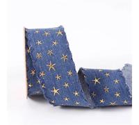 Encaje Cinta de tela vaquera de 10 yardas con estampado de estrellas doradas for coser ropa, lazos for el pelo, decoración de sombreros, accesorios artesanales.(Color 01,38mm)