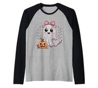 Encaje Fantasma Mujer niña Halloween Coqueta Arco Calabaza Vintage Camiseta Manga Raglan