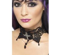 Encaje Gargantilla Con Joyas Cruzado Mujer Negro Gótico Halloween Vampiro