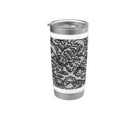 Encaje negro vintage con flores Vaso térmico de acero inoxidable de doble pared