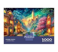 Encantada Ciudad de Riverside bajo Las Estrellas Puzzle De 1000 Piezas Ciudad Europea Juego Educativo Clásico para El Tiempo De Puzzles En Familia 52x38cm/1000pcs