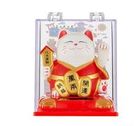 Encantador adorno de gato de la suerte alimentado por energía solar para decoración del hogar que agita automáticamente la mano trae fortuna (rojo)