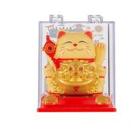 Encantador adorno de gato de la suerte alimentado por energía solar para decoración del hogar que agita automáticamente la mano trae fortuna (amarillo)
