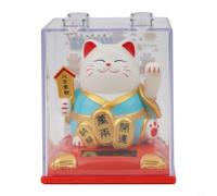 Encantador adorno de gato de la suerte alimentado por energía solar para decoración del hogar que agita automáticamente la mano trae fortuna (azul)