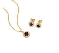 Encantador collar de trébol y pendientes conjunto negro blanco colgante 18K chapado en oro Lucky Clover conjunto de joyas para mujeres