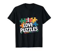 Encantador de Rompecabezas Colorido I Love Puzzles Camiseta gráfica económica, Hombre, Negro, XL