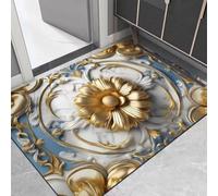 Encantador diseño floral felpudo con base antideslizante para uso en interiores y exteriores, fácil de limpiar, material de terciopelo de cristal para entrada, pasillo, sombra azul, 50 x 80 cm (50 x