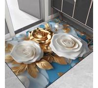 Encantador diseño floral felpudo con base antideslizante para uso en interiores y exteriores, fácil de limpiar, material de terciopelo de cristal para entrada, pasillo, sombra azul, 50 x 80 cm (50 x