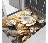 Encantador diseño floral felpudo con base antideslizante para uso en interiores y exteriores, fácil de limpiar, material de terciopelo de cristal para entrada, pasillo, pantalla azul, 50 x 80 cm (60 x