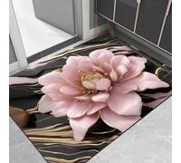 Encantador diseño floral felpudo con base antideslizante para uso en interiores y exteriores, fácil de limpiar, material de terciopelo de cristal para entrada, pasillo, sombra azul, 50 x 80 cm (40 x