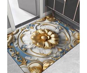 Encantador diseño floral felpudo con base antideslizante para uso en interiores y exteriores, fácil de limpiar, material de terciopelo de cristal para entrada, pasillo, pantalla azul, 50 x 80 cm (60 x