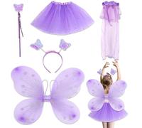 Encantador Disfraz de Niña: Princesa, Bella, Hada, Hawaiana, Campanilla, Mariposa - Paquete de Disfraces de 5 Piezas con Alas de Mariposa para Niñas, Ideal para Juegos y Cuentos