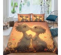 Encantador Doble Dragón Funda Nórdica 3D Impresa Microfibra Decoración Dormitorio Juego de Cama Dragones Besándose Suave Transpirable Super King（260x220cm）