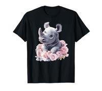 Encantador rinoceronte bebé con rosas suave serenidad Camiseta