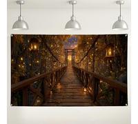 Encantador telón de fondo de bosque de puente, decoraciones románticas temáticas de cuento de hadas, perfecto para fotografía, eventos al aire libre, celebraciones de otoño, 71 x 43 pulgadas