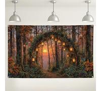 Encantador telón de fondo de farol de bosque, decoración rústica floral para fotografía, fondo de fiesta de otoño al aire libre e interior, 71 x 43 pulgadas