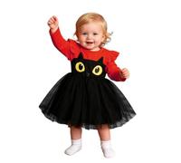 Encantador Vestido de niña de Manga Larga con Estampado de Ojos de Gato y Falda para Halloween y otoño. (a-Red, 5-6 Years)