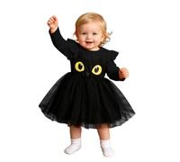 Encantador Vestido de niña de Manga Larga con Estampado de Ojos de Gato y Falda para Halloween y otoño. (a-Black, 4-5 Years)
