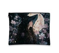 Encantadora bolsa de maquillaje de bruja, bolsa de viaje vintage floral iluminada por la luna para mujeres, organizador portátil de lona con cremallera, regalo perfecto para el cuidado de la piel y
