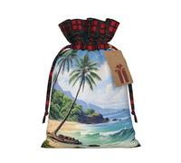Encantadora bolsa de regalo de Navidad con playa hawaiana con palmeras, bolsa de regalo de yute festiva, para tus necesidades de envoltura navideña
