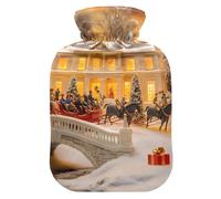 Encantadora botella de agua caliente con diseño de trineo de invierno con cubierta suave, calentador de manos, pies, regalo de invierno, botellas de calor para calambres menstruales, alivio del dolor,