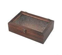 Encantadora caja de almacenamiento de madera maciza con cristal de flor de begonia vintage para decoración del hogar (M)