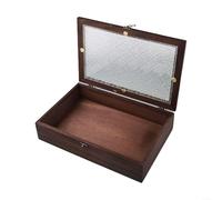 Encantadora caja de almacenamiento de madera maciza con cristal de flor de begonia vintage para decoración del hogar (L)