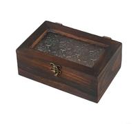 Encantadora caja de almacenamiento de madera maciza con cristal de flor de begonia vintage para decoración casera (S)