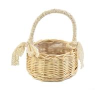 Encantadora cesta de almacenamiento de mimbre con acabado rústico y lazo decorativo para organización funcional del hogar (L)