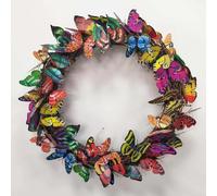 Encantadora corona de vid de mariposa con flores de plástico coloridas para decoración del hogar de primavera al aire libre jardín puerta colgante de pared anillo floral festivo 40 cm de diámetro (30