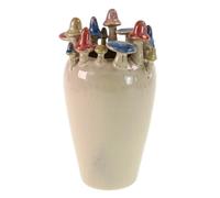 Encantadora, Elegante Jarrón "Setas" De Gres En Blanco Ø 13 Cm H 24,5 Cm